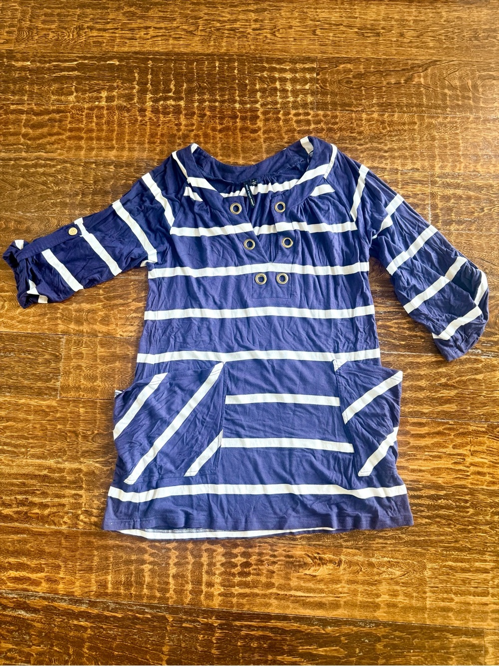 🆕Saint Tropez West Navy & White Striped Grommet Swimsuit Cover-Up – Size S (EUC)